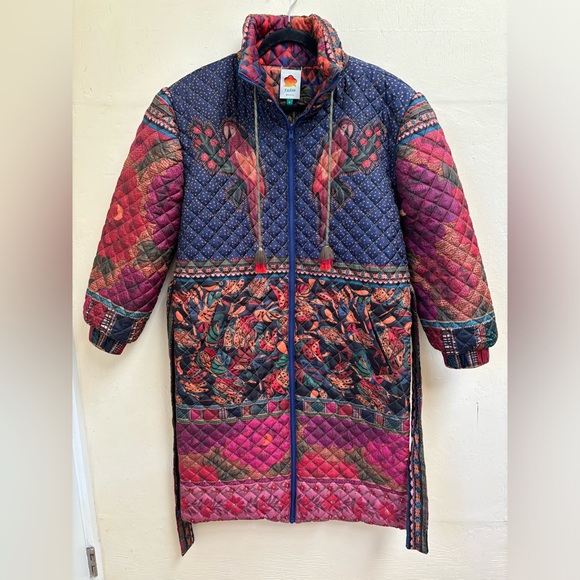 FARM RIO Mixed Patchwork Reversible Midi Belted Puffer Jacket (NWOT) - Picture 13 of 17